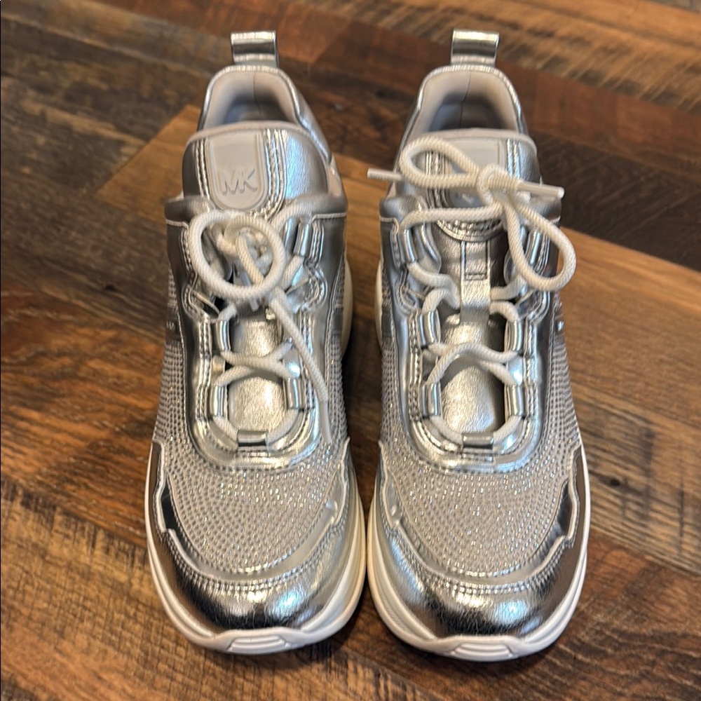Michael Kors Women's Silver Metallic Lace-Up Platform Olympia Sneakers